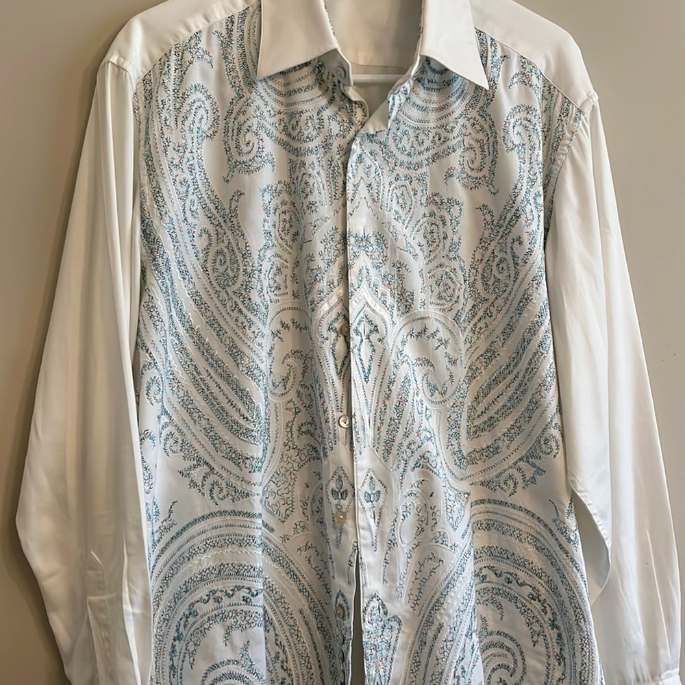 Mens Large Robert Graham embroidered button down dress shirt